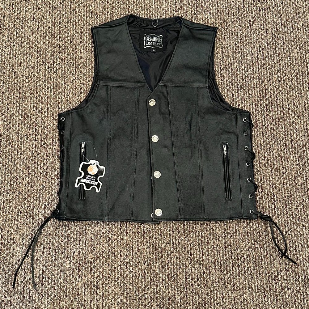 Vance VL939S Mens Black Straight Bottom Leather Motorcycle Vest